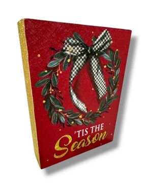 Ashland Tis the Season Holiday Block Home Decor Gold Red Retro Vintage Christmas